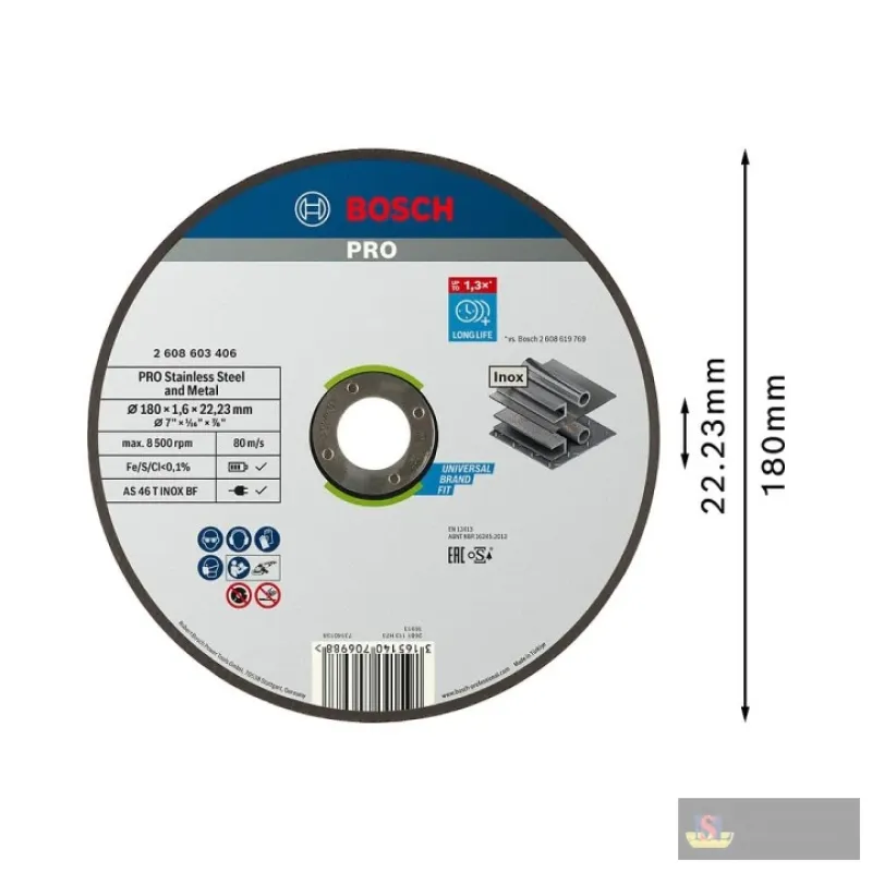Bosch Expert INOX Straight Cutting Disc, 180 Mm, 22.23 Mm, 1,6 Mm