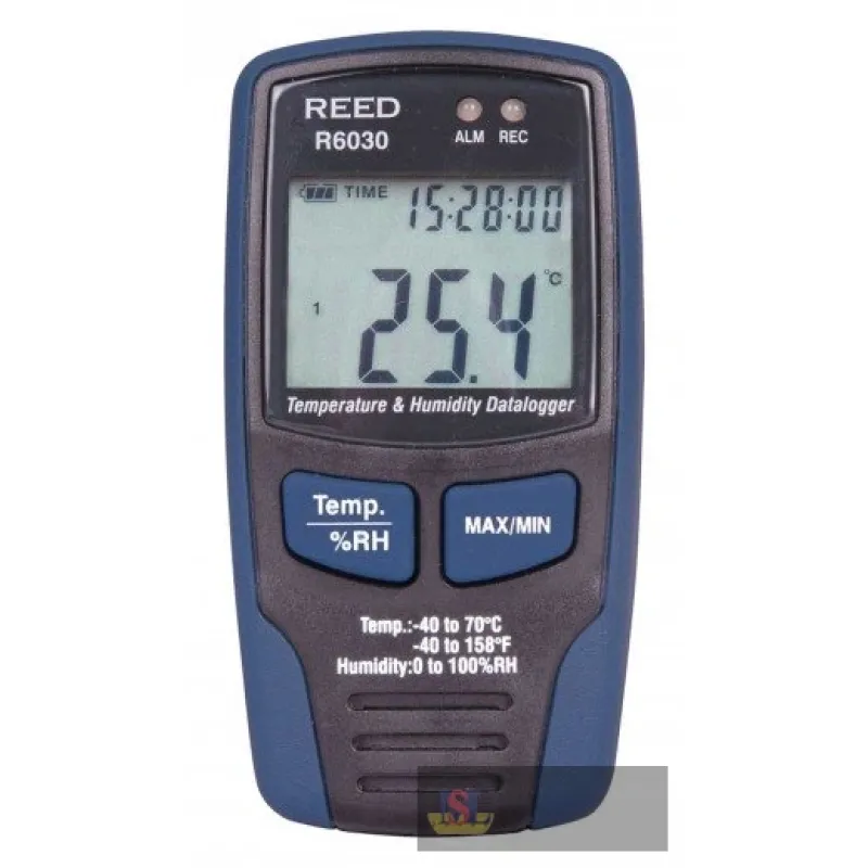 Reed R6030 Temperature & Humidity Datalogger, Lcd, -40/158f, -40/70c, 0-100%rh