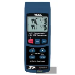 Reed R2450sd Data Logging Thermometer, 4-ch Thermocouple, 2-ch Rtd