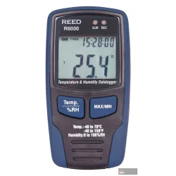 Reed R6030-nist Temperature & Humidity Datalogger, Lcd, -40/158°f, -40/70°c, 0-100%rh W/nist Cert
