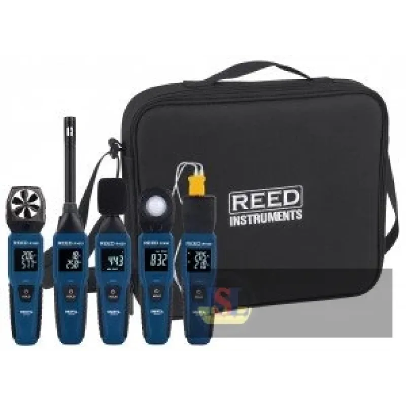 Reed R16x0-kit Smart Series Kit, Thermo-hygrometer, Sound Meter, Light Meter, T/c Thermometer and Anemometer W/case