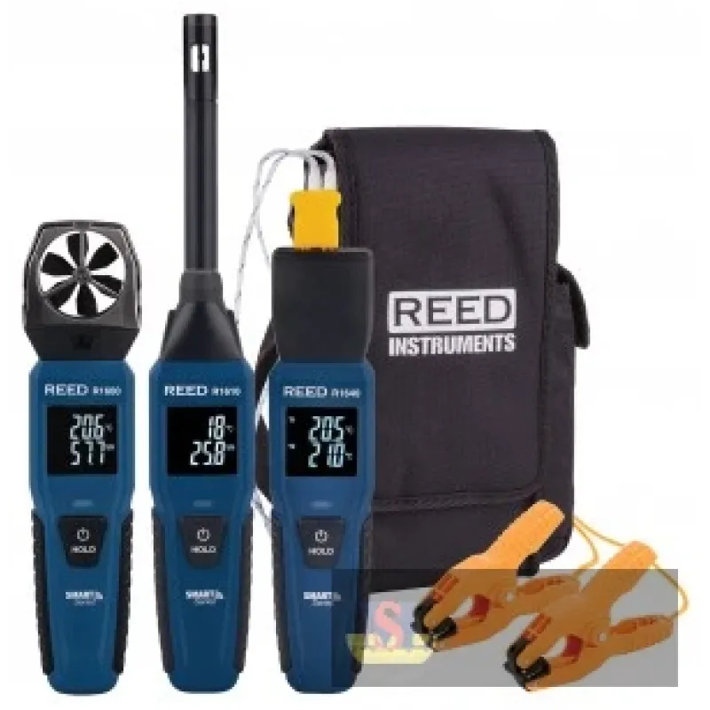 Reed R16x0-kit3 Smart Series Hvac Kit, Anemometer, Thermo-hygrometer, T/c Thermometer, Pipe Clamps W/case